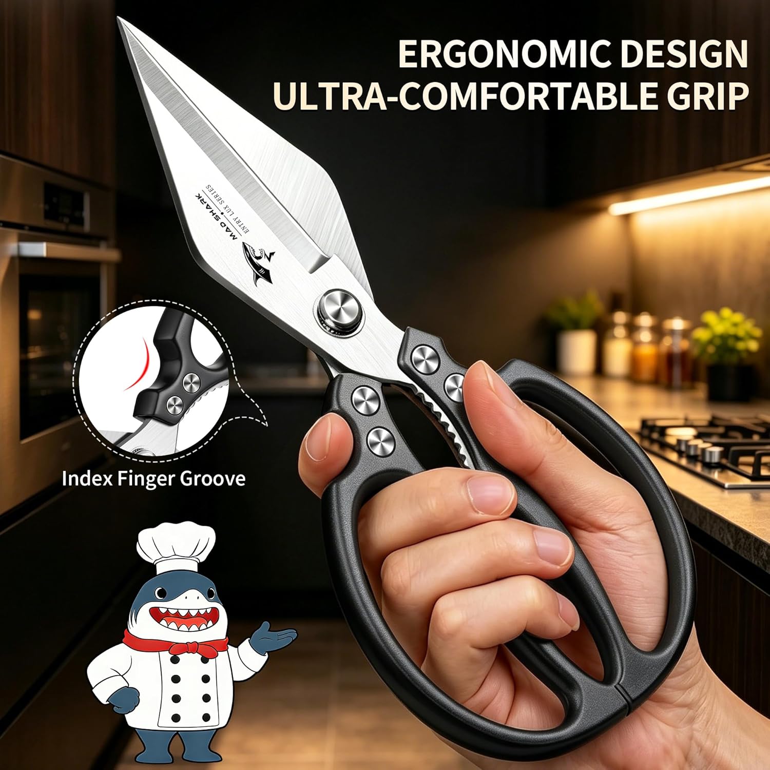 MAD SHARK Heavy Duty Kitchen Shears, Dishwasher Safe All Purpose Kitchen Scissors, Premium Sharp Poultry Shears for Turkey, Meat, Seafood, Vegetables, Stainless Steel Blades, Gifts for Men Women