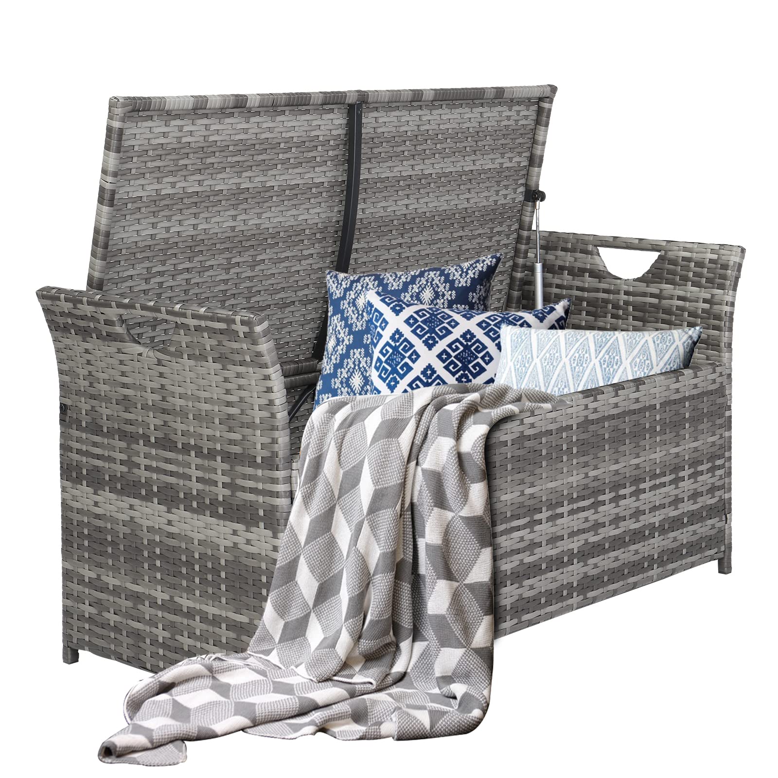 GODECOR33 Gallon Outdoor Storage Box with Cushion, Patio Storage Bench Outdoor Waterproof Patio Storage Box for Lawn Porch Poolside Deck, Gray