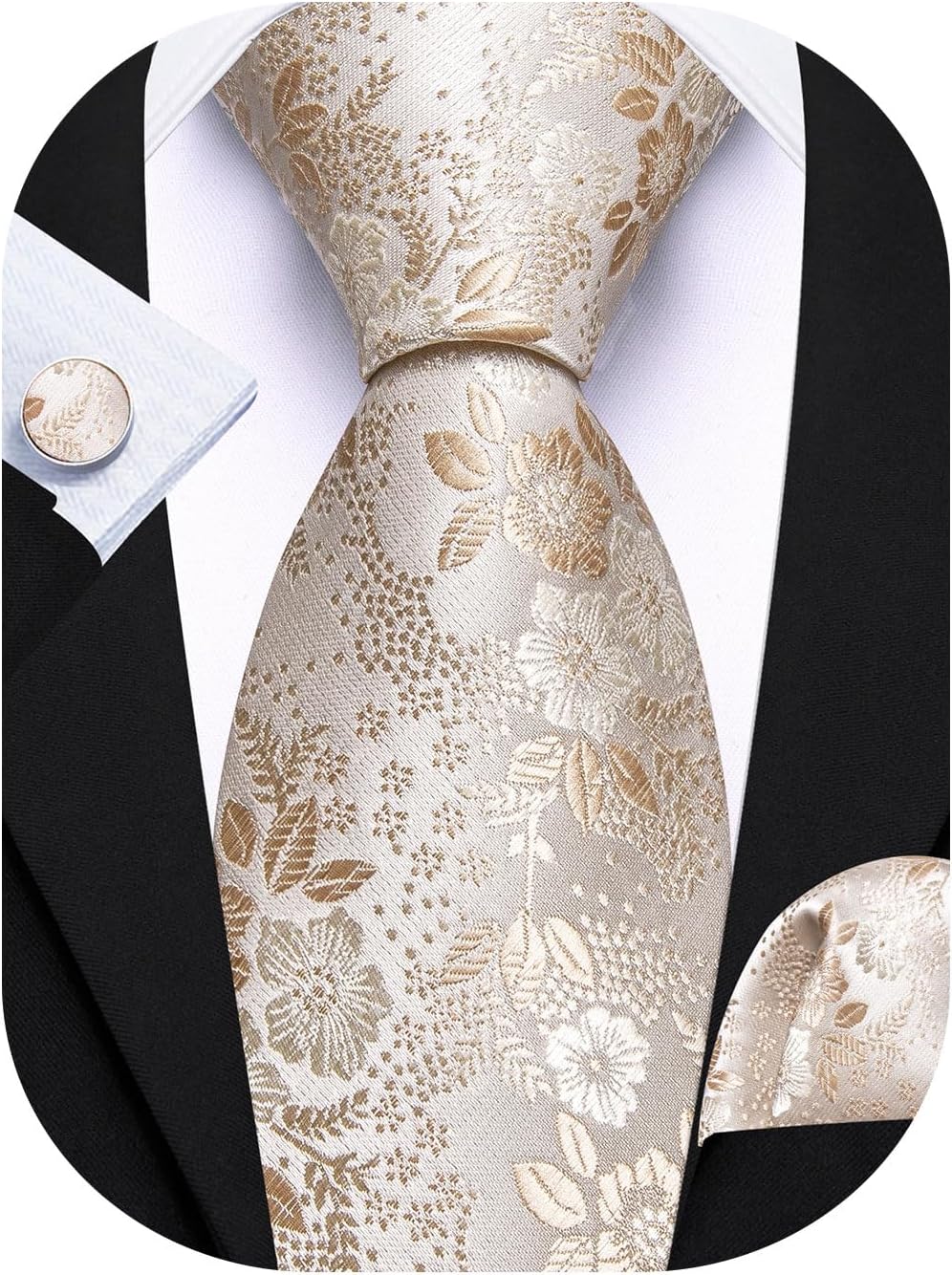 Barry.Wang Men Tie Set Floral Paisley Silk Necktie Pocket Square Cufflinks Formal Wedding Party Business
