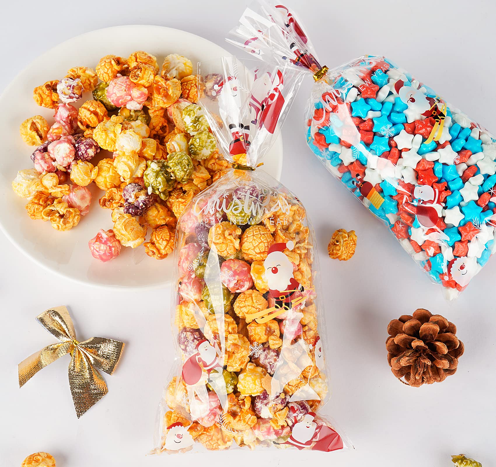 Sacchetti Caraelle di Natale - Set 50 Pezzi con otivo Babbo Natale