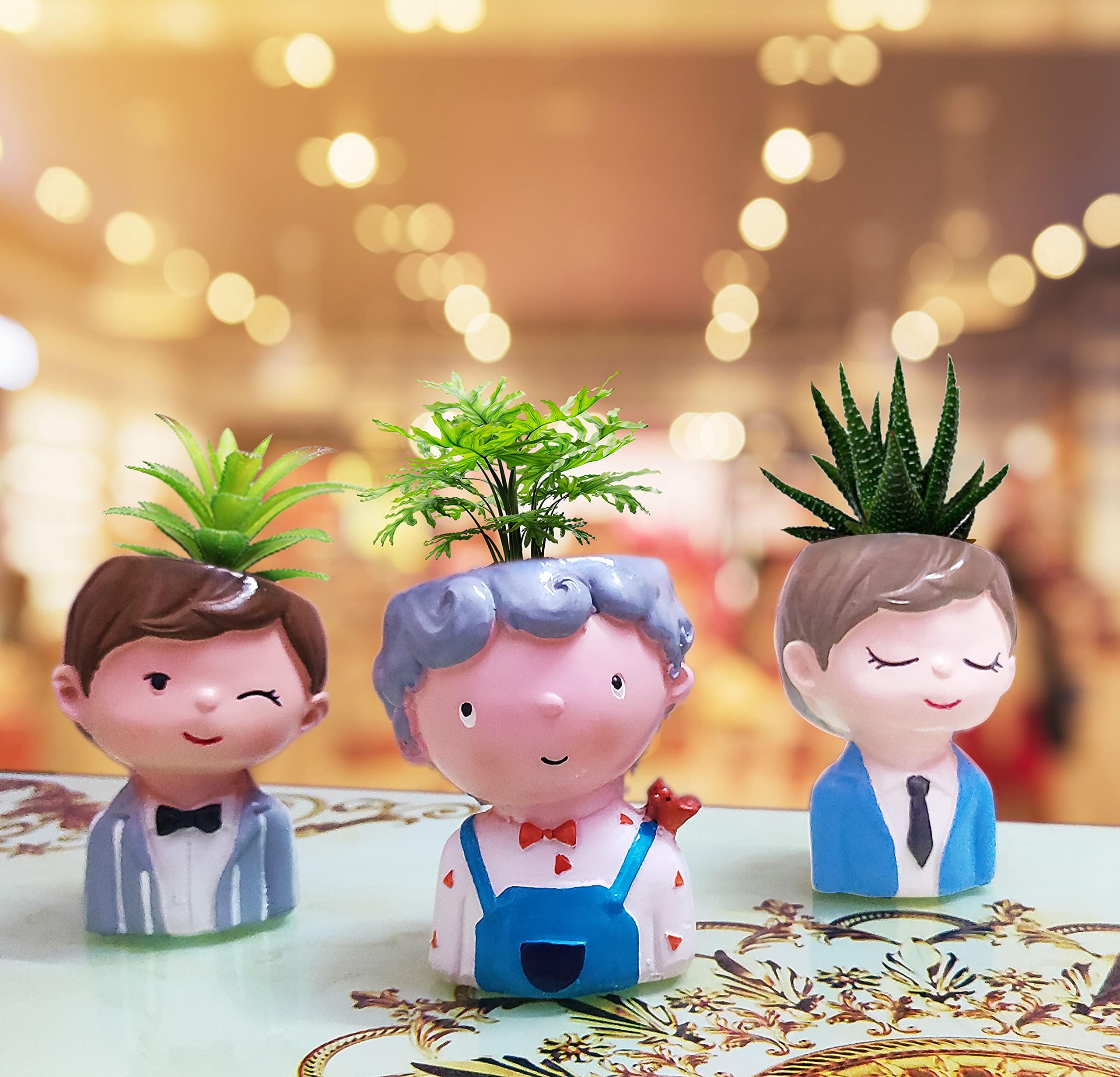 Jubilant Hub Resin 3Cute Boys Combo Handicraft Container Succulent Pots Flower Plants Living Room Planter Indoor Outdoor Home and Office Decoration Showpiece (Multi-color, 7 x 5 x 7 cm)