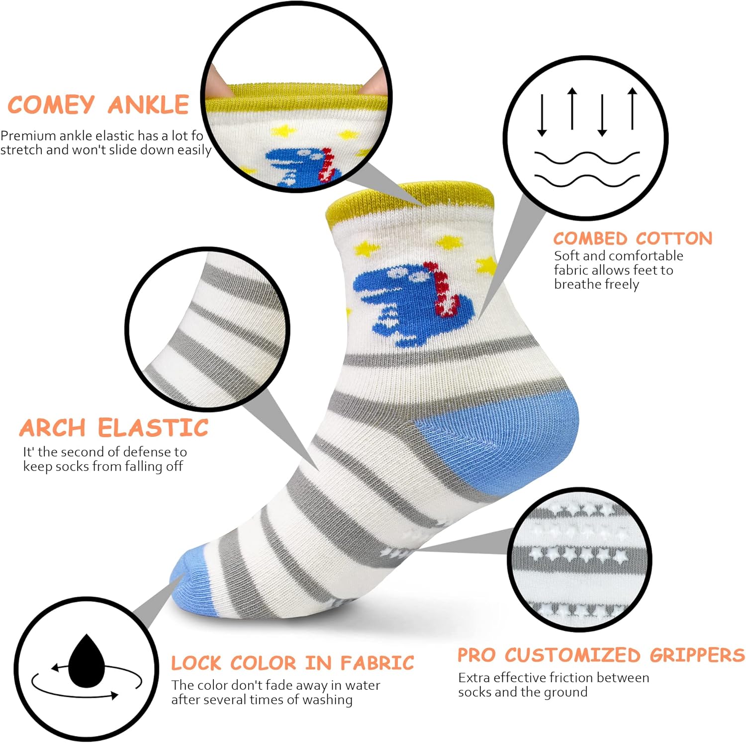 SkiBeaut Toddlers Kids Non Slip Socks Grips Sticky Slippery Crew Socks for 1-7 Years Old 12 Pairs Children Boys Girls Socks - Image 4