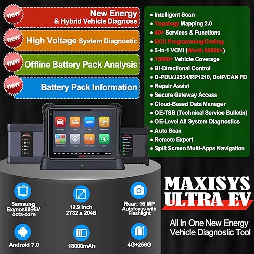 Miniatura 2 de Autel Escáner MaxiSys Ultra EV OBD2, herramienta de escaneo de diagnóstico, análisis de batería de alto voltaje, reparación TruSpeed del motor,