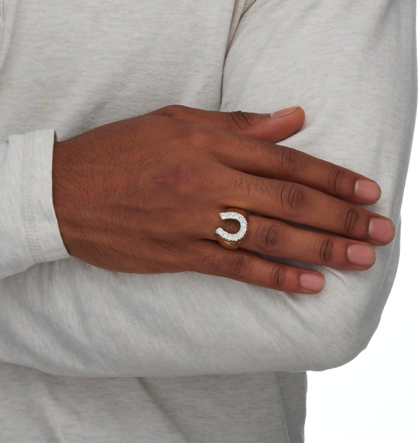 PalmBeach Men's Yellow Gold-plated Sterling Silver Round Cubic Zirconia Horseshoe Ring Sizes 7-16