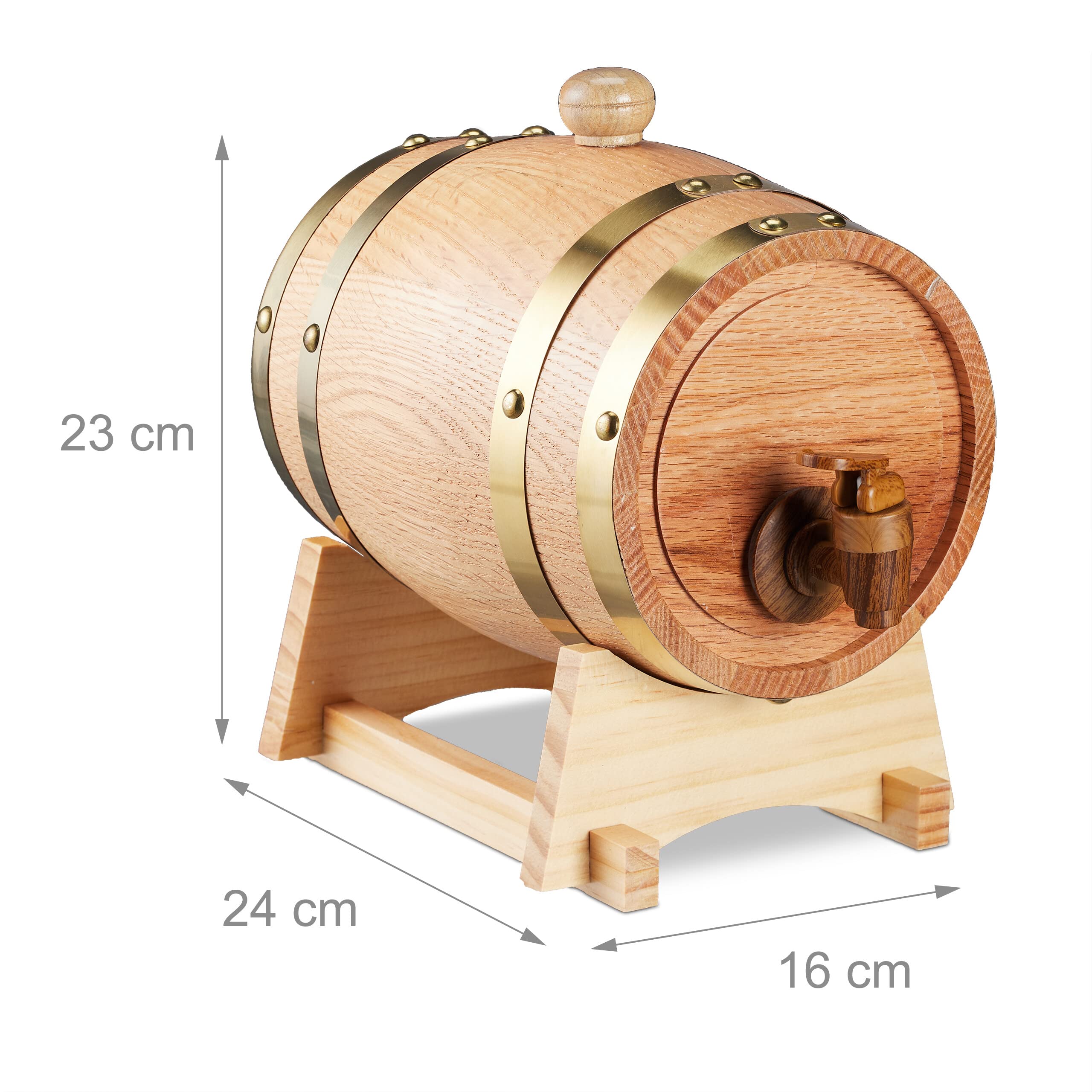 Relaxdays Barril Madera de Roble con Grifo, Barrica 1,25 l, Dispensador de Whisky, Vino, Sidra, Licores, Natural