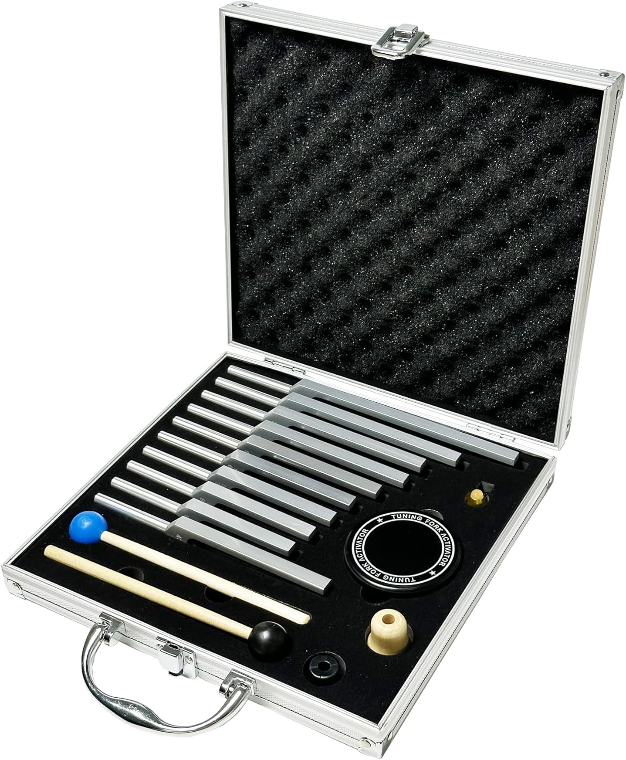 Solfeggio Tuning Fork Set – 10 pac Silver Tuning Forks for Body Relaxation, Yoga Meditation, Sound Therapy, Stress Relief, Chakra Healing, Sound Bath