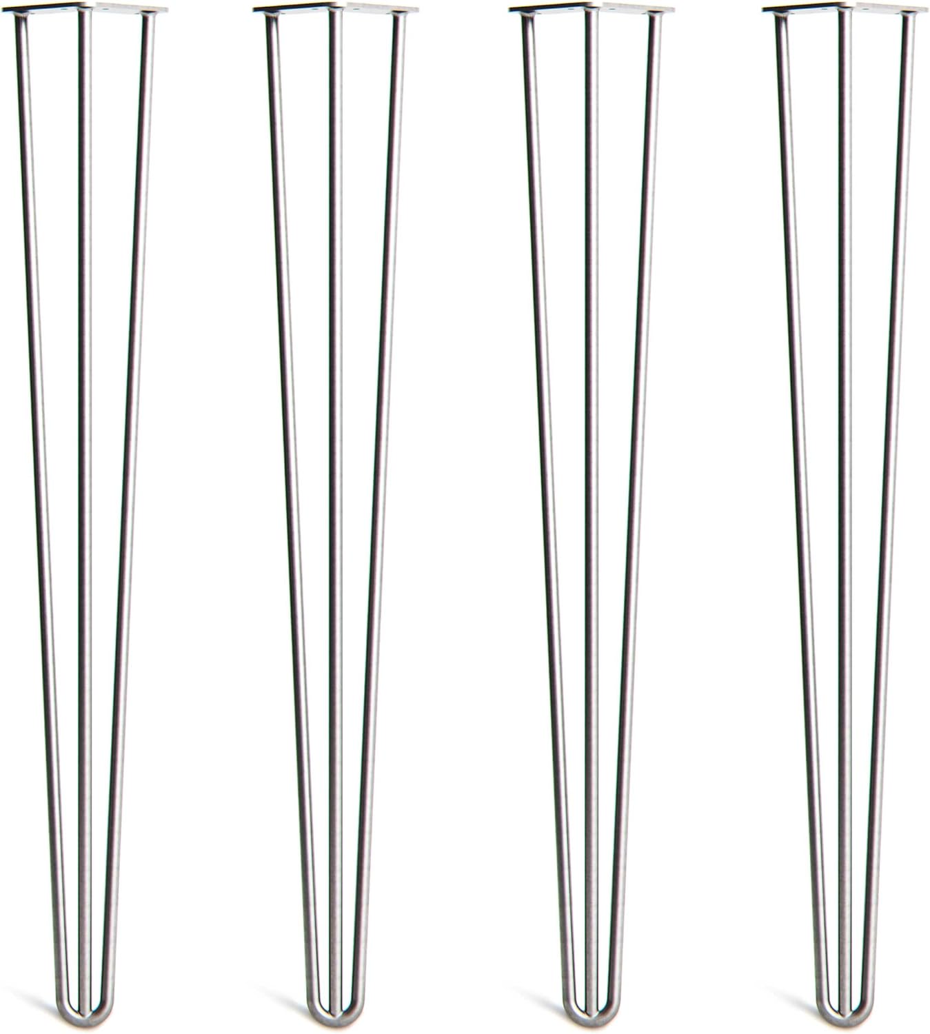 [HLC] 4 x Heavy Duty Hairpin Table Legs – Superior Double Weld Steel Construction with Free Screws, Build Guide & Protector Feet, Worth $10! – 16" to 40", All Finishes, 1/2" [34", 3 Rod, Raw]