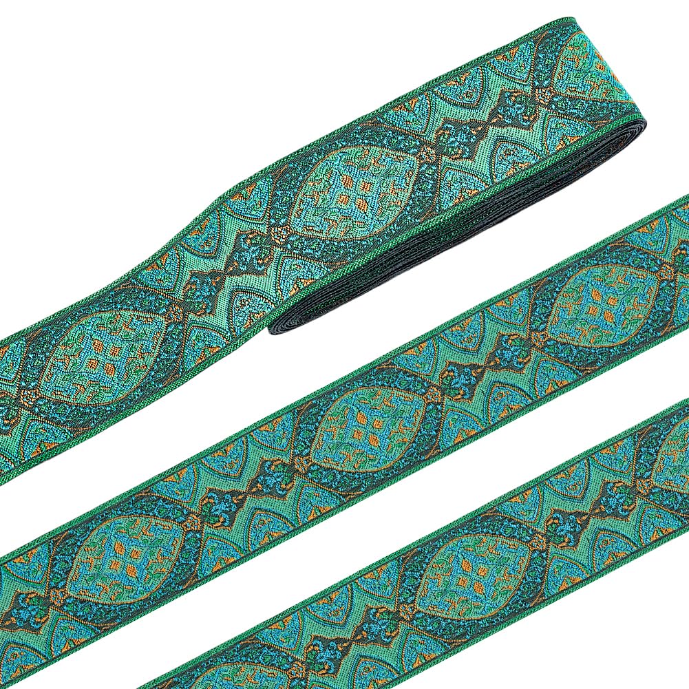 Ruban jacquard vert floral de 5,1 cm pour couture de vêtement ethnique