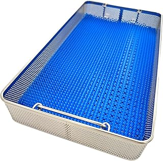 Medical Surgical Instrument Sterilization Basket 304 Stainless Steel Mesh Perforated Baskets Sterilization Tray with Silicone Pad