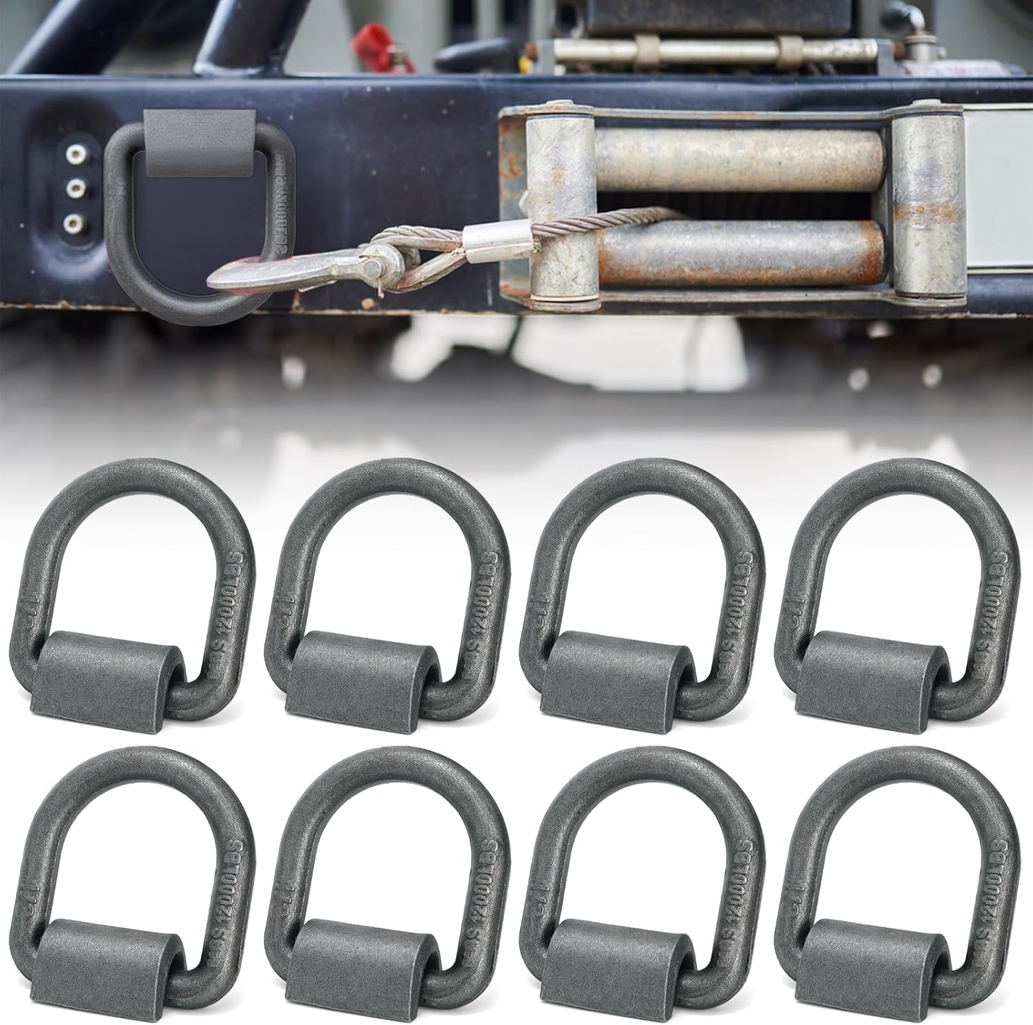 WRINGKIT 8 Pack 1/2" Heavy Duty Weld On D Ring, 12,000 Lbs Trailer Tie Down Anchor with Welding Clip, Weldable Steel D Rings for Truck Cargo, RV, ATV Tiedowns
