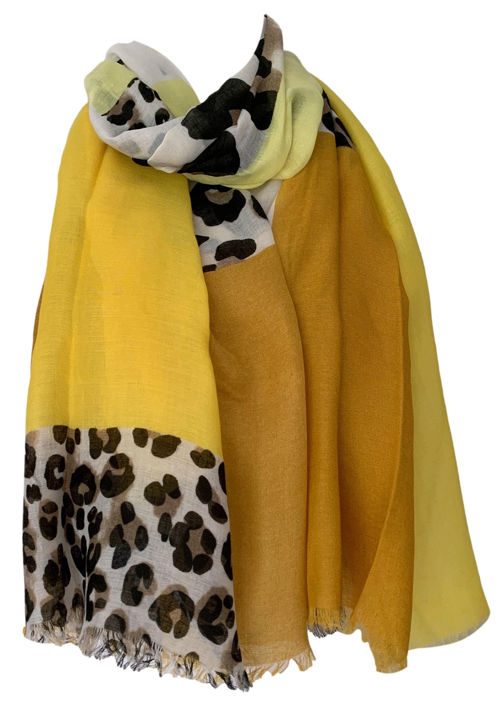 Purple Possum Women's Yellow, Lemon, Mustard, Mustard Yellow Purple Possum® Leopard Print Scarf Animal Print Lightweight Wrap Large Shawl (Yellow)