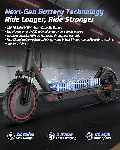 Miniatura 11 de Scooter eléctrico – Neumático sólido de 8.5"/10", potente motor de 350 W/500 W, velocidad máxima de 19 MPH, rangos máximos de 16 a 22 millas, carga