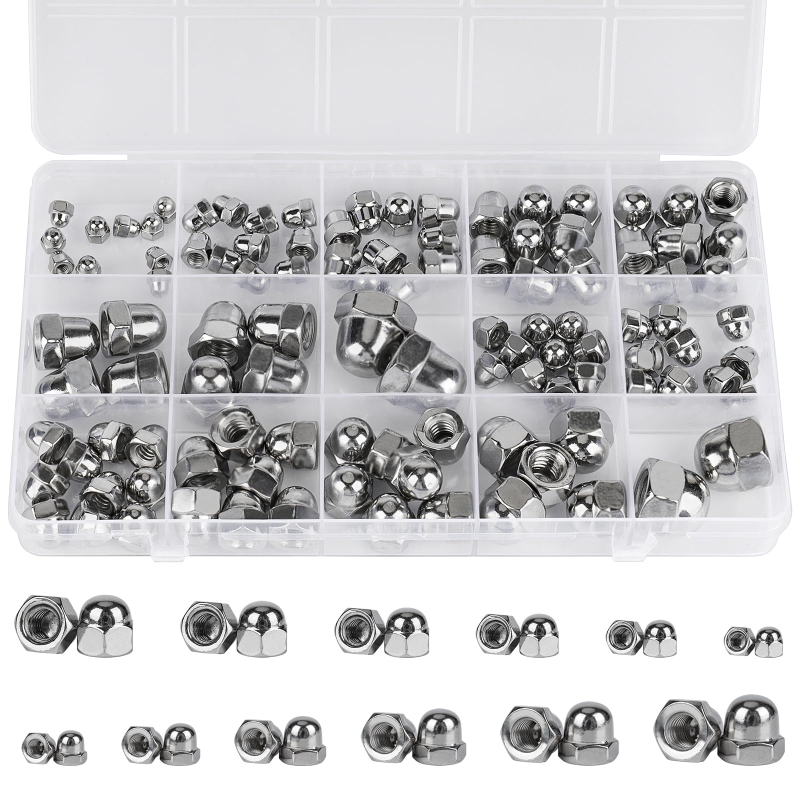 Stainless Steel Acorn Nuts - 107 Piece Set -1 Stainless Steel Acorn Nuts - 107 Piece Set -1