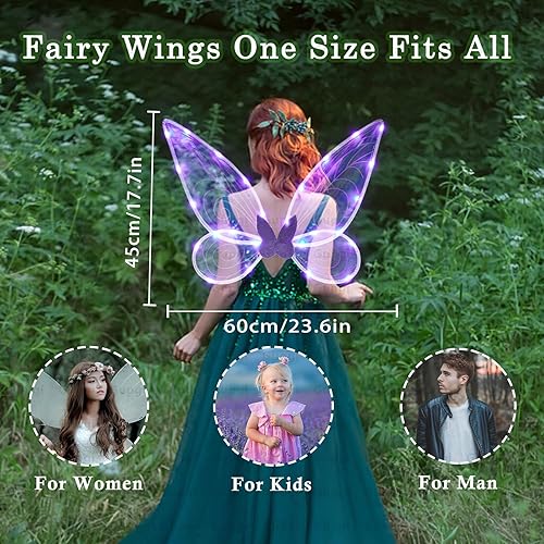 Miniatura 4 de Alas de hadas iluminadas para niñas, alas brillantes y transparentes, mariposa, hada, Halloween, alas de ángel, para niños y adultos