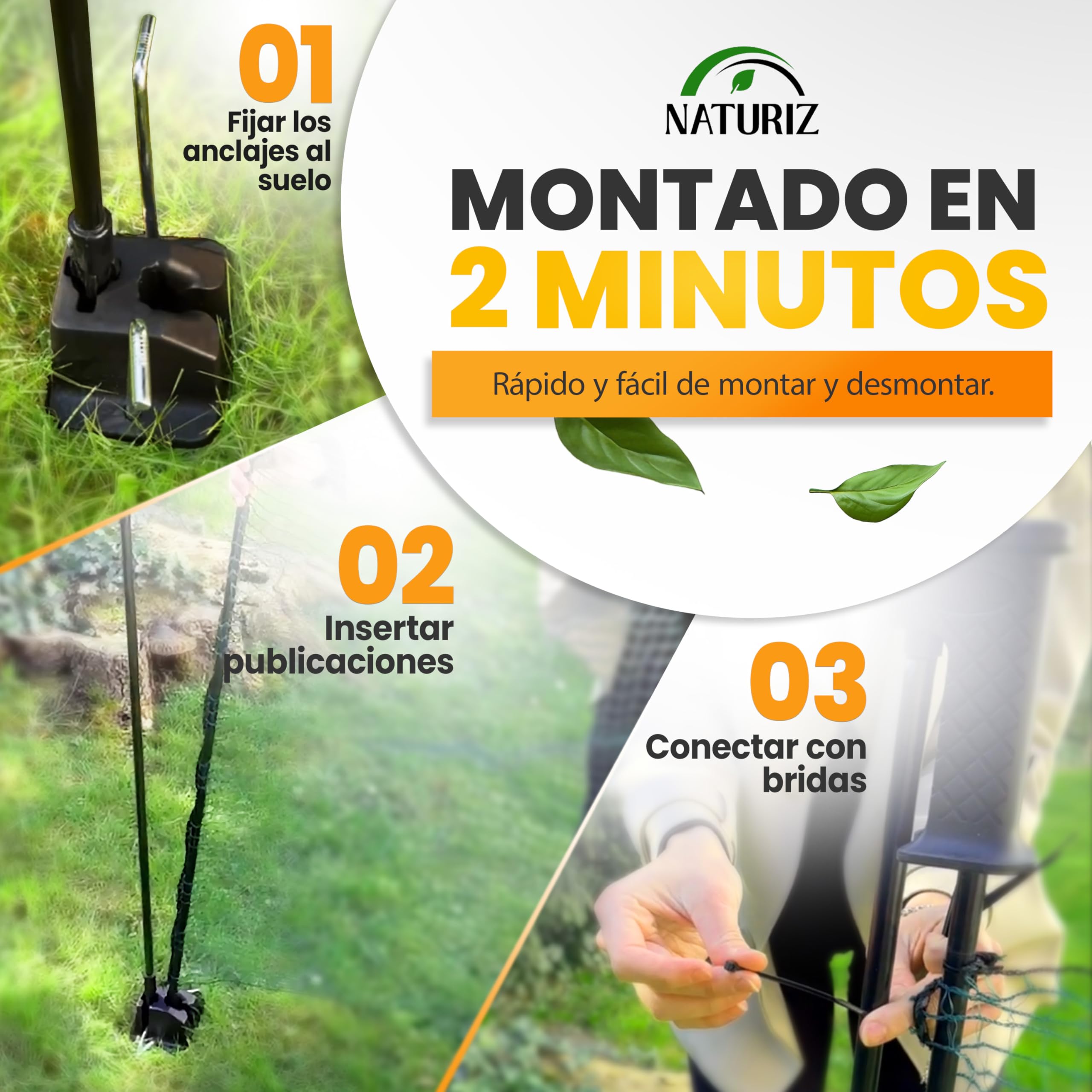 NATURIZ® Valla de mimbre con apertura con una sola mano – Puerta móvil para camping, jardín y pasto – Puerta de pasto con montaje y desmontaje rápido, sin electricidad