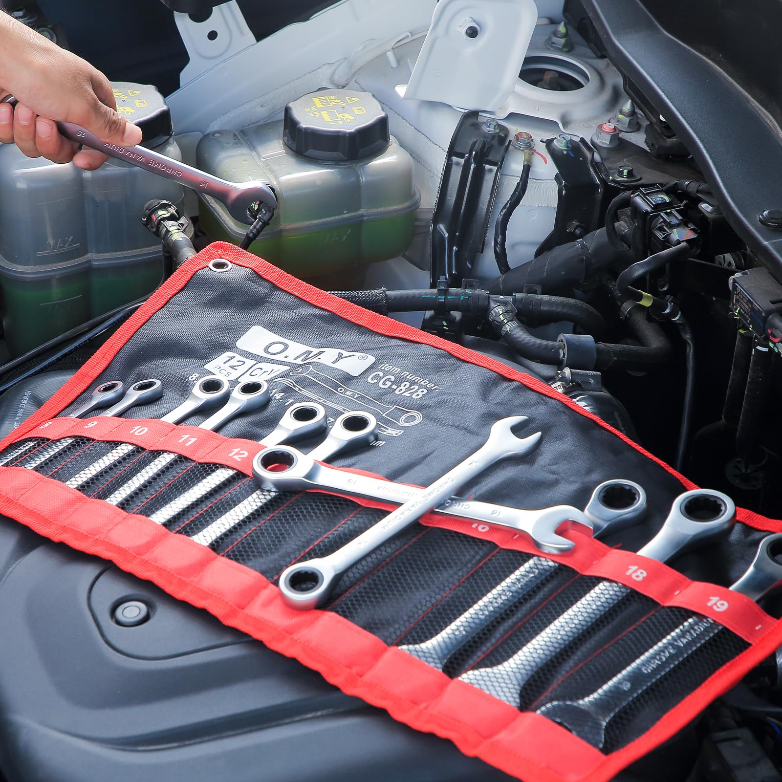 Hantinstom Juego de 12 llaves de carraca versátiles para reparaciones automotrices eficientes, juego de llaves combinadas de grado profesional