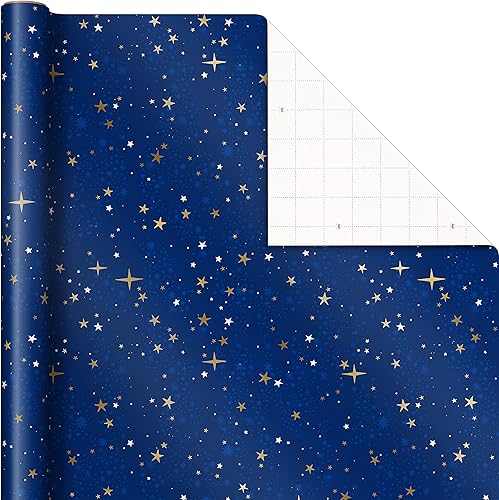 Vista 20 de Hallmark Rollos de papel de regalo de Navidad, papel metálico de regalo navideño (paquete de 3: 60 pies cuadrados total) elegante azul marino