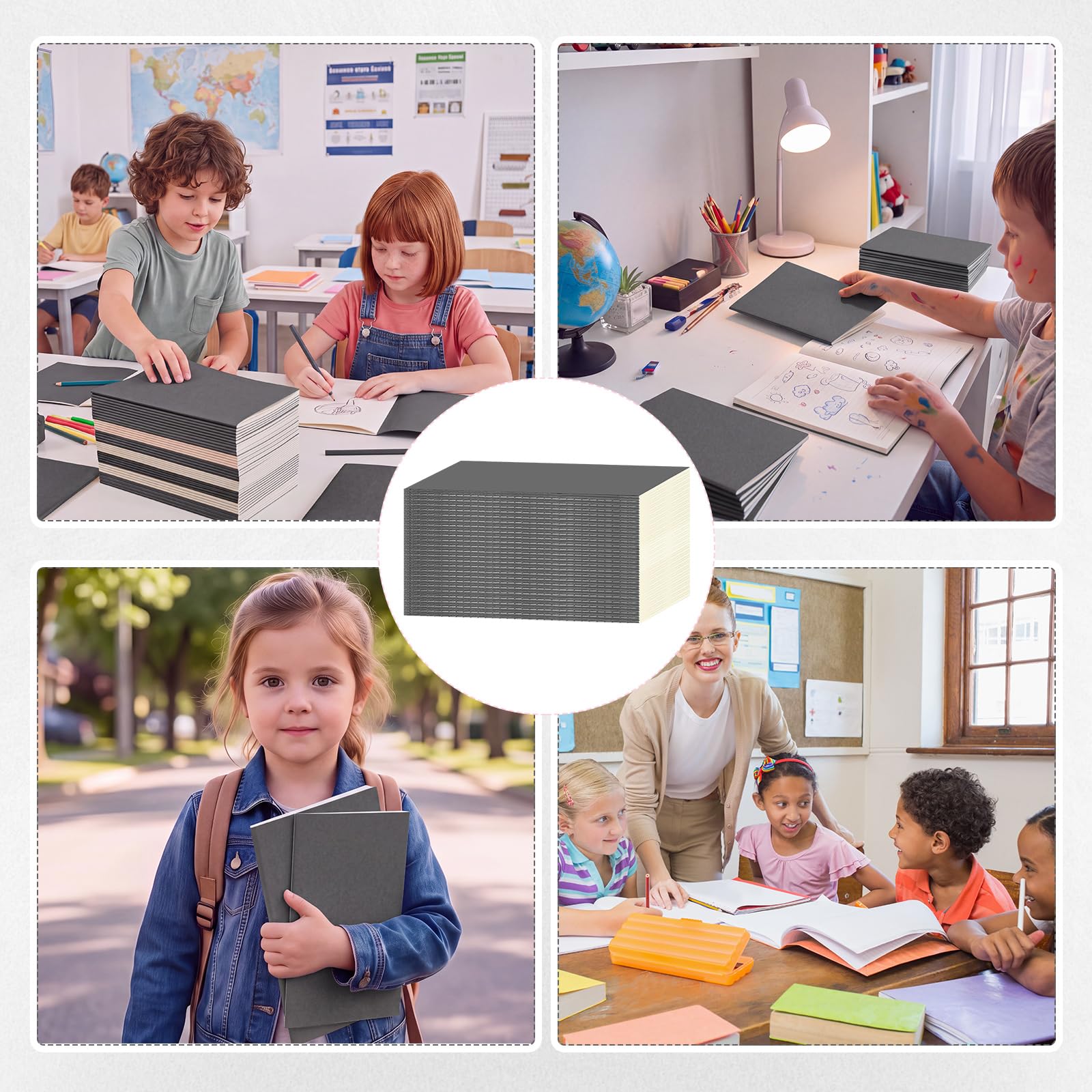 Handepo Confezione da 100 quaderni in carta kraft, 60 pagine, a righe, a righe, copertina morbida, diari di viaggio, per studenti, ufficio, scuola (grigio, A5)