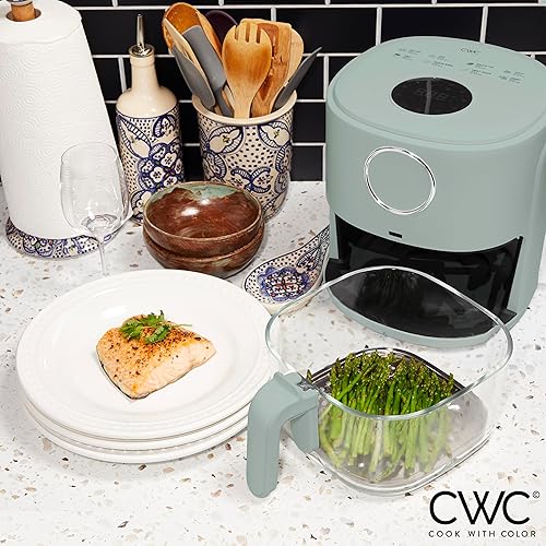 Miniatura 5 de Cook with Color Freidora de aire de 4 cuartos de galón de 1200 W diseño elegante, cesta de vidrio, apta para lavavajillas, pantalla digital, 6