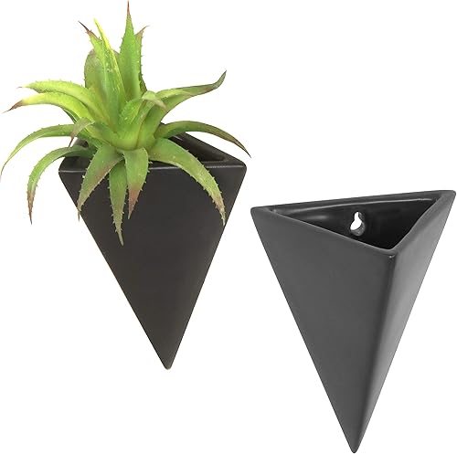 MyGift Juego de 2 lámparas decorativas para colgar en la pared, diseño de pirámide de cerámica, color negro