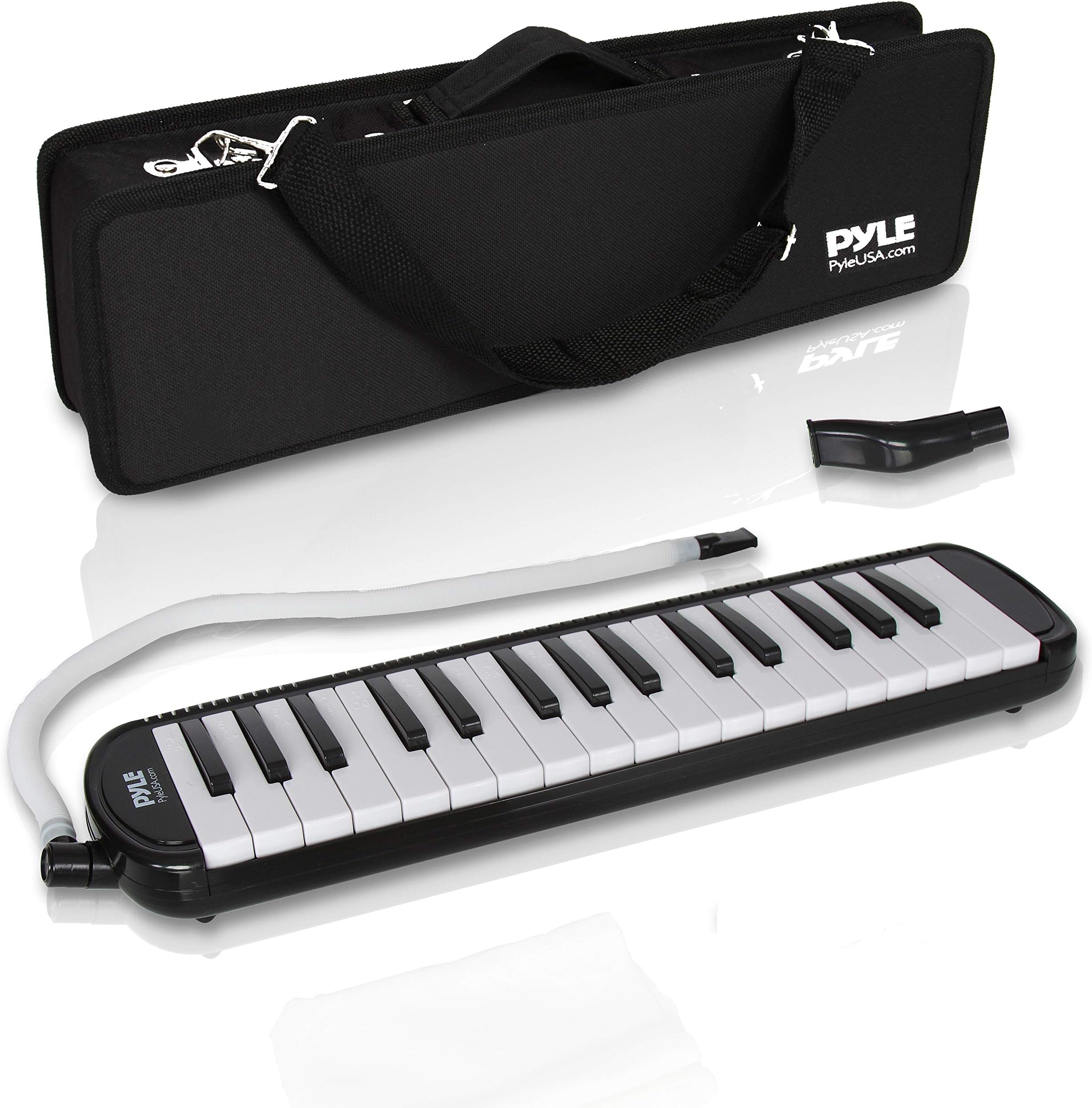 Professional Mouth Piano Melodica Instrument - Mouth Keyboard Piano Organ Melodica Set w/Mouthpiece, Tube Accessories, For Beginner or Band - Pyle (Black)