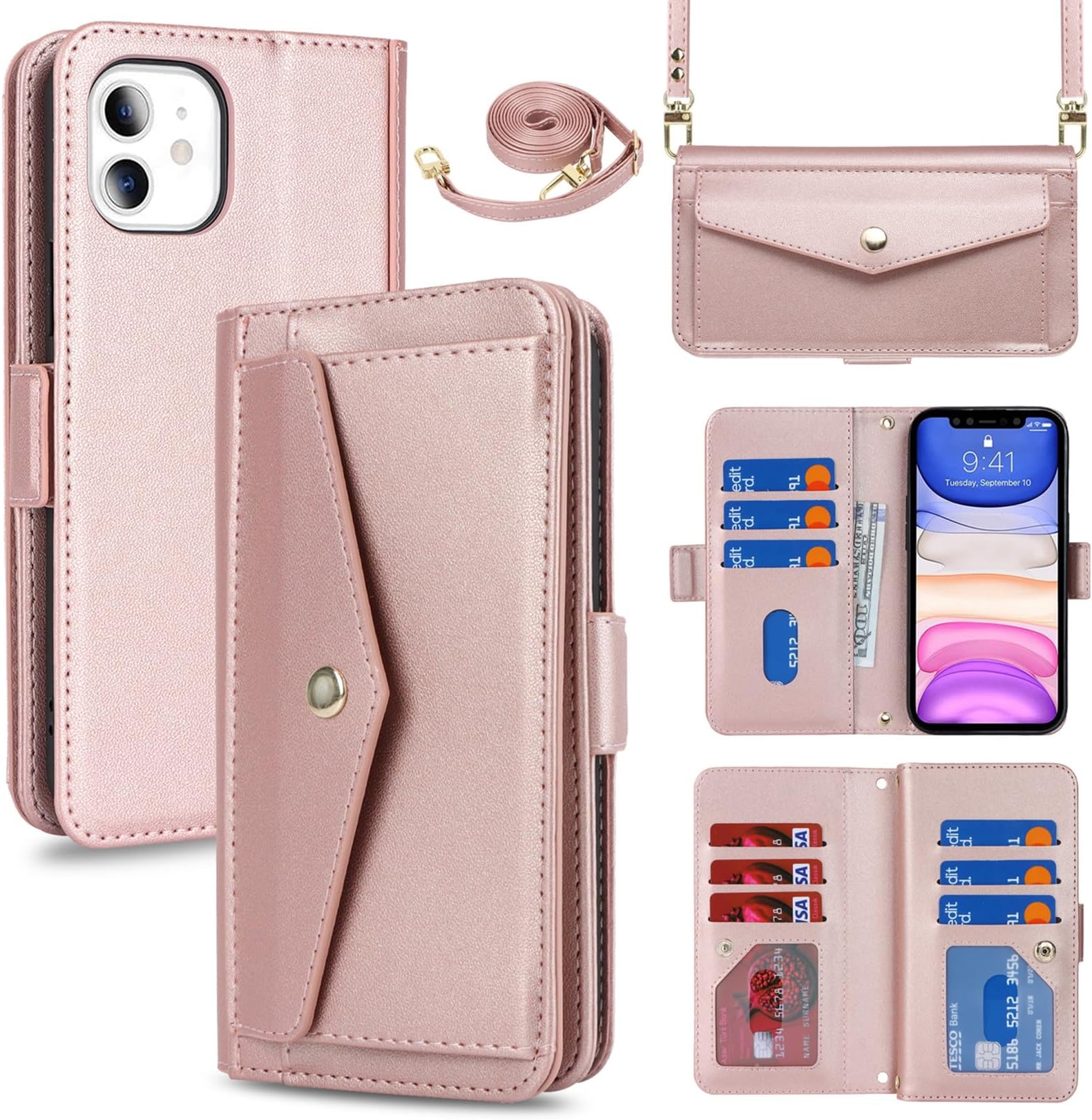 Amazon.com: Jaorty for iPhone 11 Wallet Case with Crossbody Lanyard ...