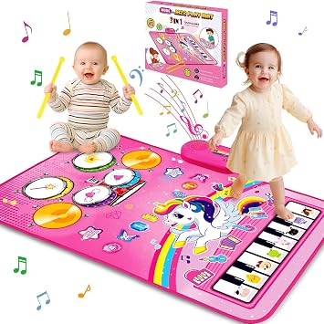 Toys for 1 Year Old Girl Gifts Baby Musical Mat Toddler Toys Age 1-2 - 3 in 1 Piano Drum Animal Touch Unicorn Toy - Infant Music Toy 12-18 Months Babies Birthday Gifts for 1 2 3 Year Old Boys Girls