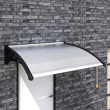 Homgoday Door Canopy Window Awning, Black and Transparent 47.2" x 39.4", Front Door Patio Outdoor Awning Canopy, Polycarbonate Cover UV Rain Snow Sunlight Protection