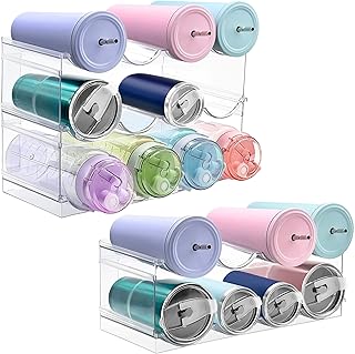 5 Pack Water Bottle Organizer, Upgrade Stackable Kitchen Home Pantry Organization and Storage, Plastic Water Bottle Holder for Fridge Cabinet Cupboard Storage, Wine Tumbler Mug Cup Organizer
