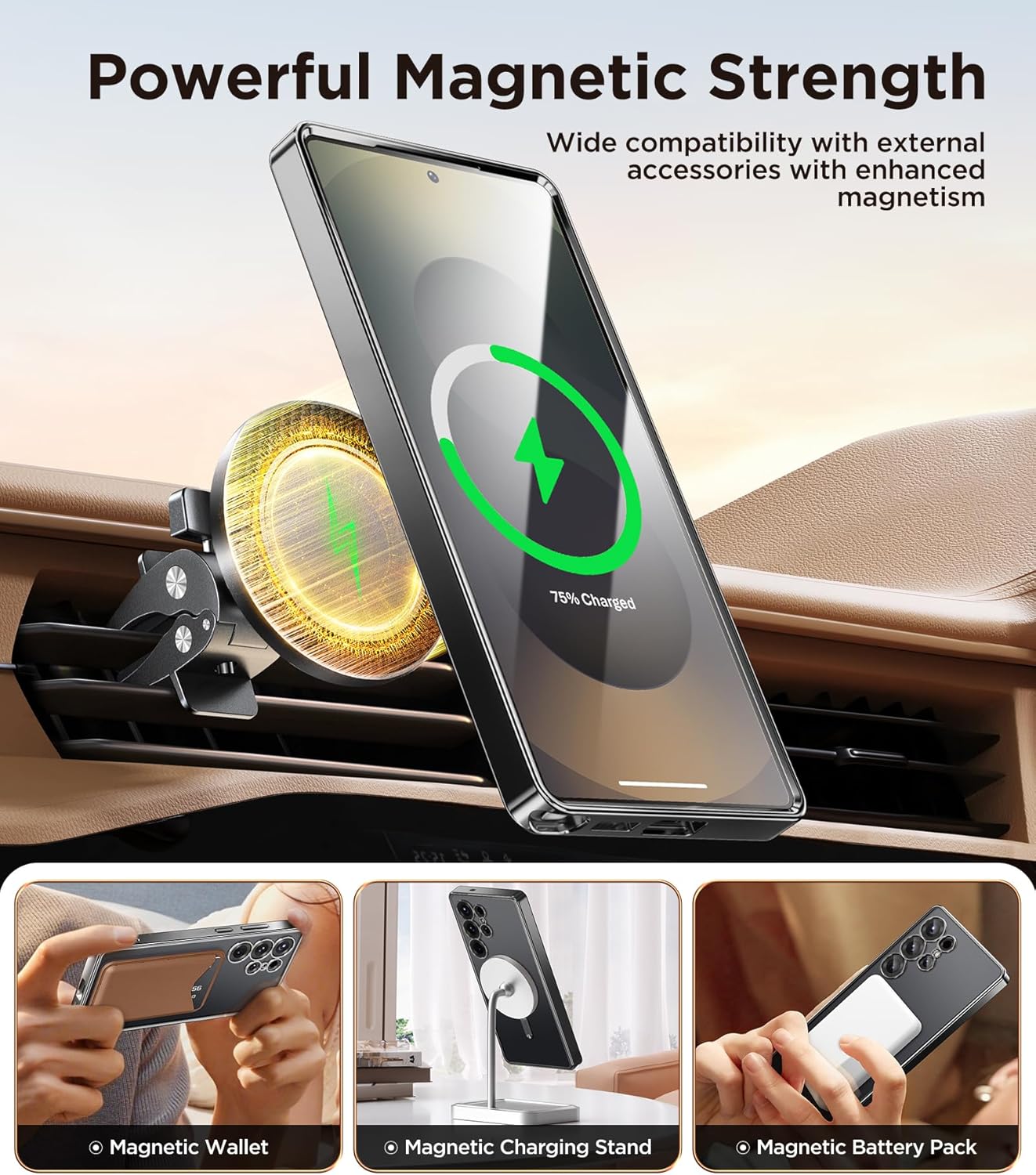 Magnetic Case Compatible with Samsung Galaxy S25 Ultra,Compatible with MagSafe,[Full Camera Protection][Screen Protector] Shockproof Plating Clear Phone Cover for Galaxy S25 Ultra(Black/Clear)