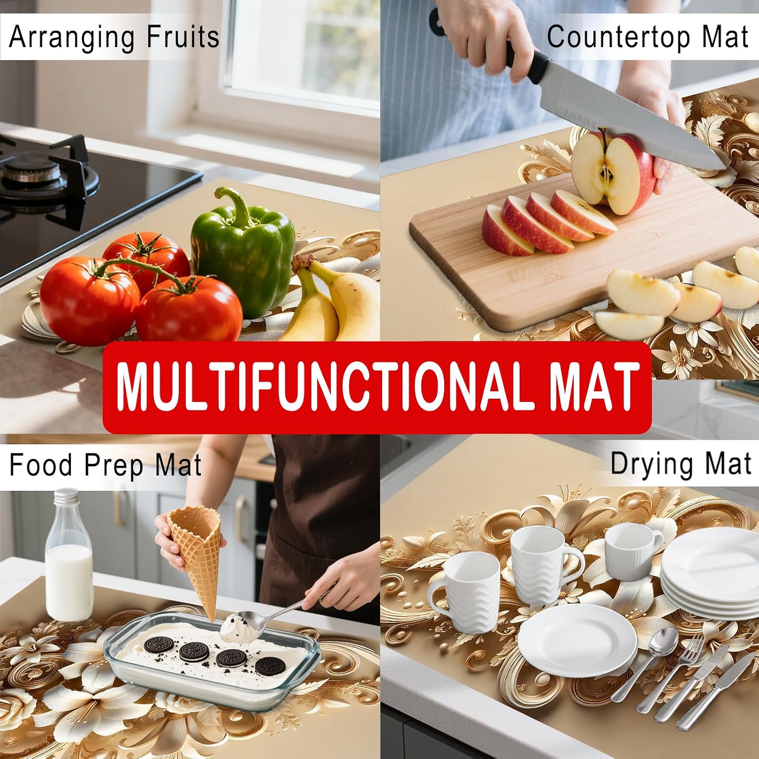 Nuxovilar stove cover stove cover cream elegant lily & rose motif Polyester & Diatom Mud Blend 20.47x28.34inch protector for kitchen for home protective kitchen, dining area