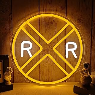 Railroad Crossing Neon Sign Traffic Signs Dimmable Retro Train Decor Led Sign Rail Road Neon Light Sign for Wall, Bar, Garage, Man Cave (11.2" X 11.2")