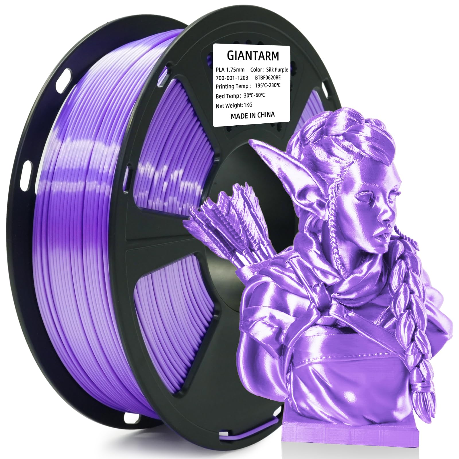 GIANTARM 3D Printer Filament, Silk Purple Pla Filament, 1Kg(2.2lbs) Spool, 1.75mm Dimension Accuracy +/- 0.03mm, 3D Printing Filament