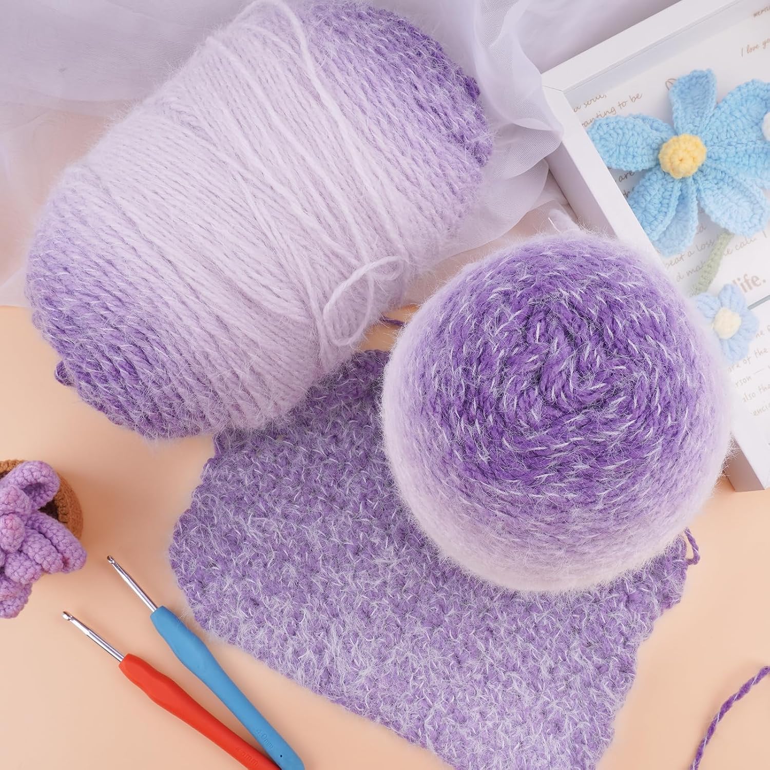 Weabetfu Gradient Cake Yarn for Crocheting & Knitting-Ombre Yarn Cake of 200g/7.05oz.-80% Acrylic,20% Nylon|Light Weight&Soft Crochet Yarns for Scarves,Blankets & Garments-03