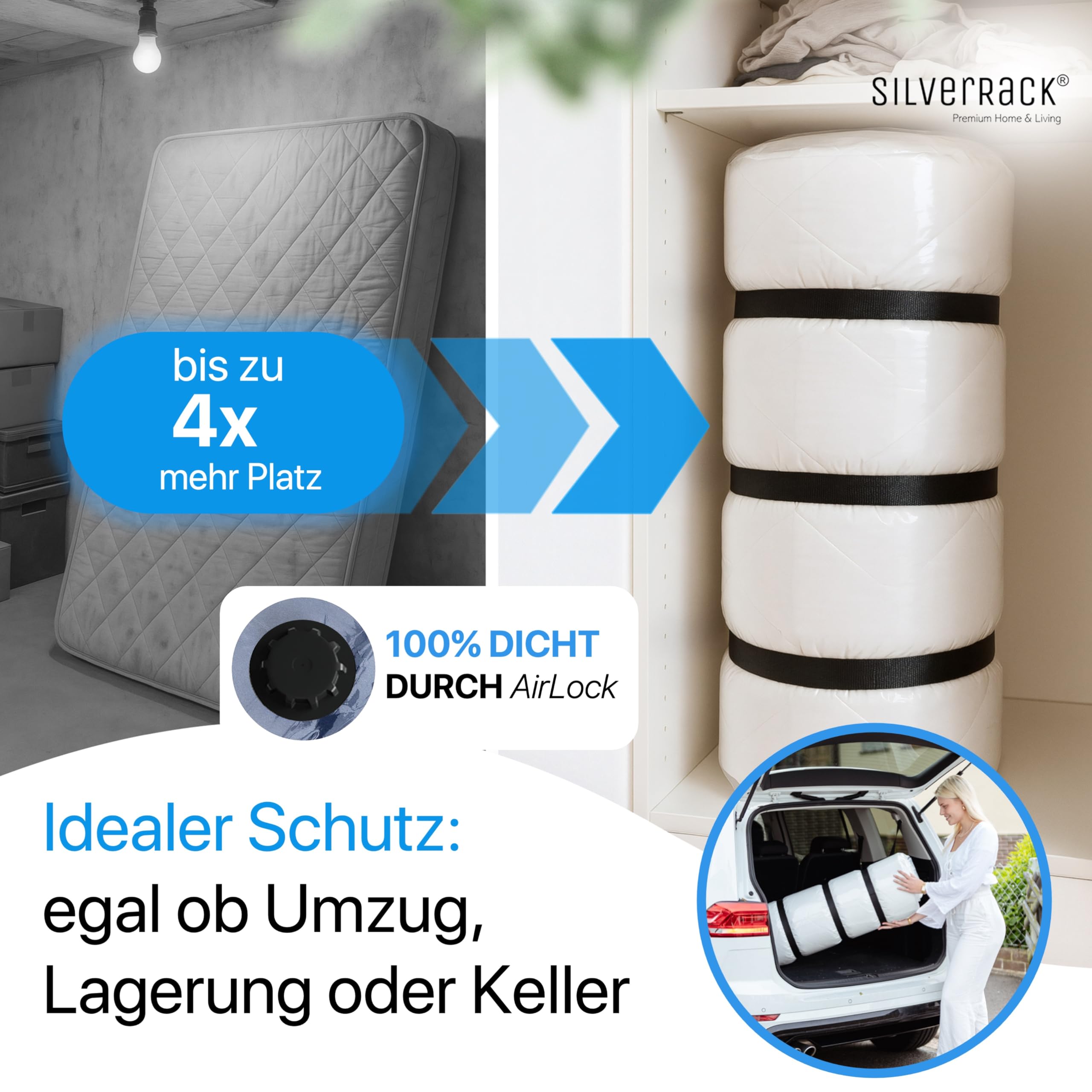 SilverRack Lot de 2 sacs sous vide pour matelas de 130 x 240 cm - Convient pour matelas de 90 x 200 cm - Sac de rangement pour matelas - Idéal pour déménagement - Housse de matelas