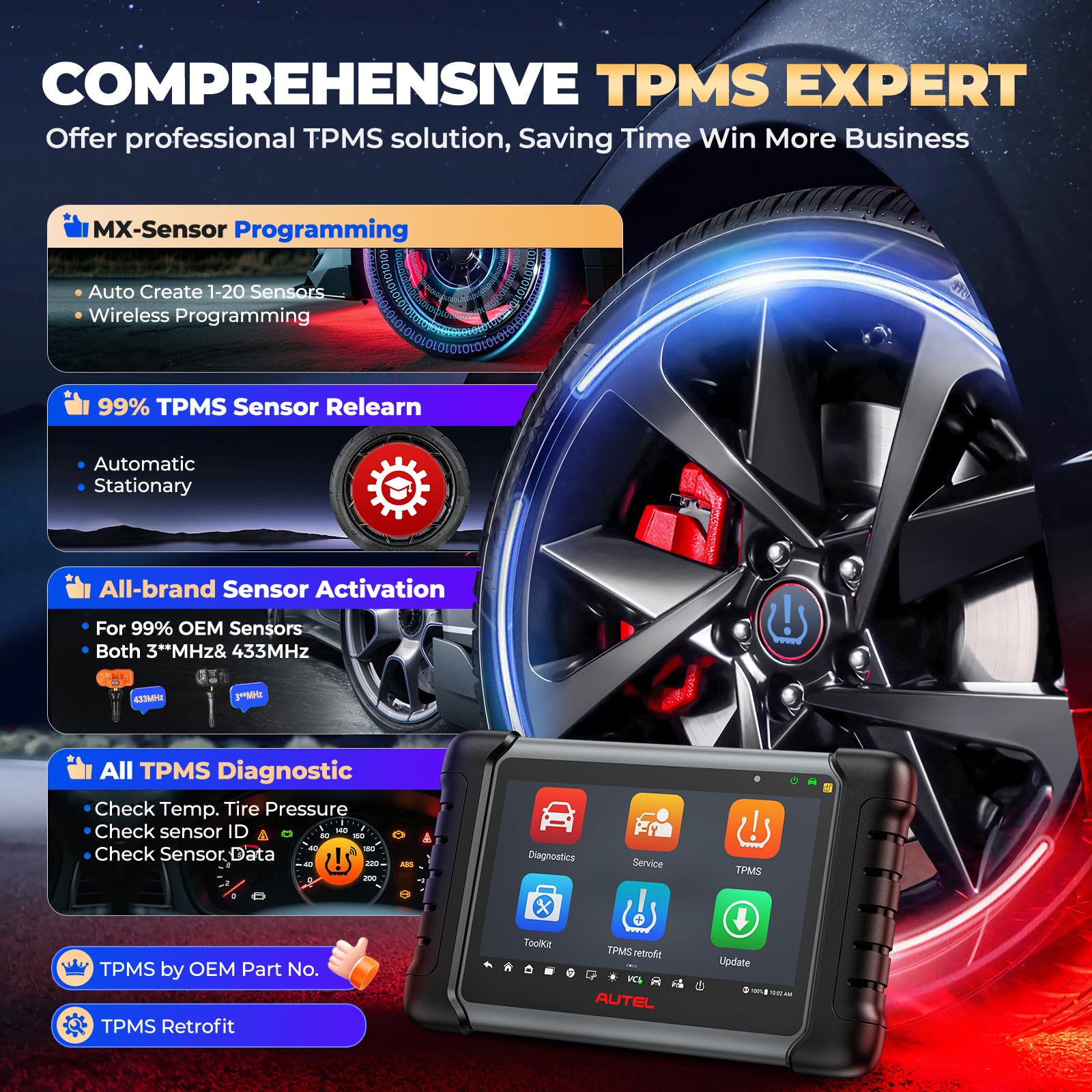 Autel MX808S-TS OBD2 Diagnosegerät: TPMS Programmiergerät, 3K+ Aktiver Test | 2026 Outil TPMS Voiture Gleich wie MaxiCOM MK808S-TS MK900TS, RDKS Programm von MK808BT PRO MK808S MK808TS, 28+ Dienste, OS11