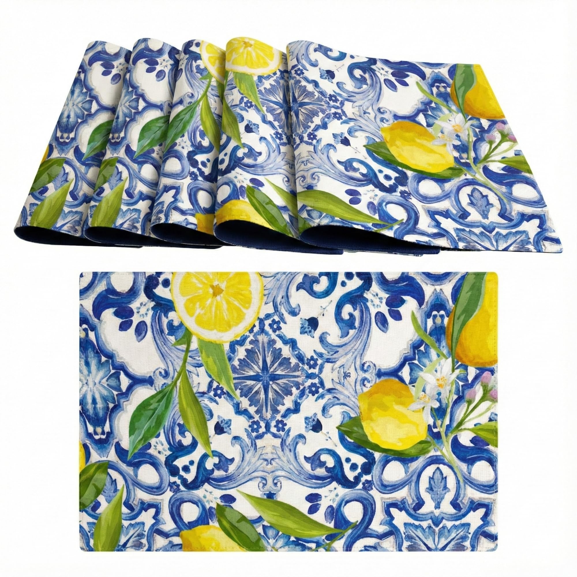 Set di 6 Tovagliette Americane Lavabili in Cotone, Tovagliette Colazione Americana con Limoni 45x30 cm, Diverse Decorazioni e Colori