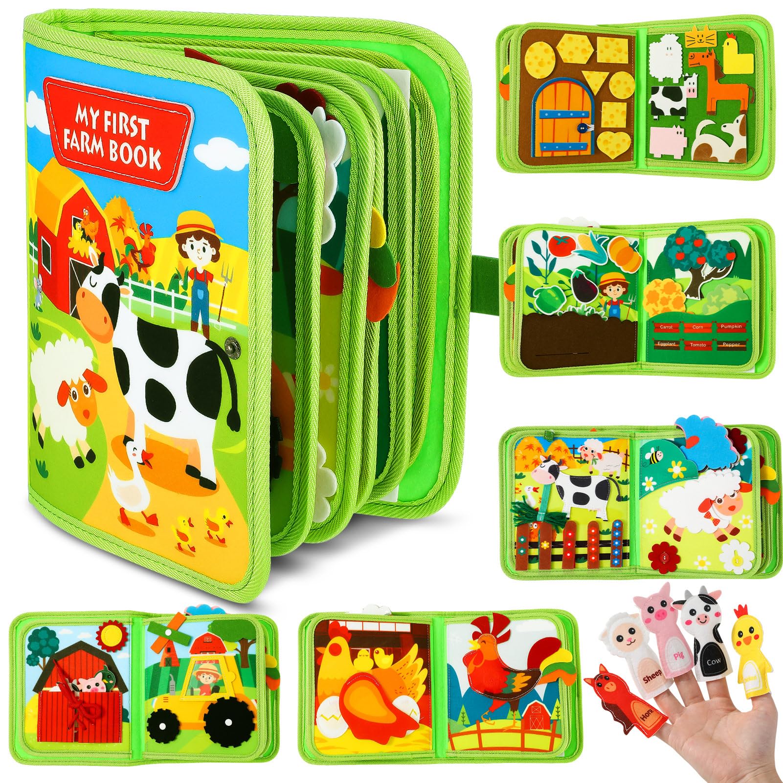 GSrenyu Busy Book for Toddlers Age 1-3, Toddler Busy Board, Farm Busy Board Toy, Toddler Activity Book