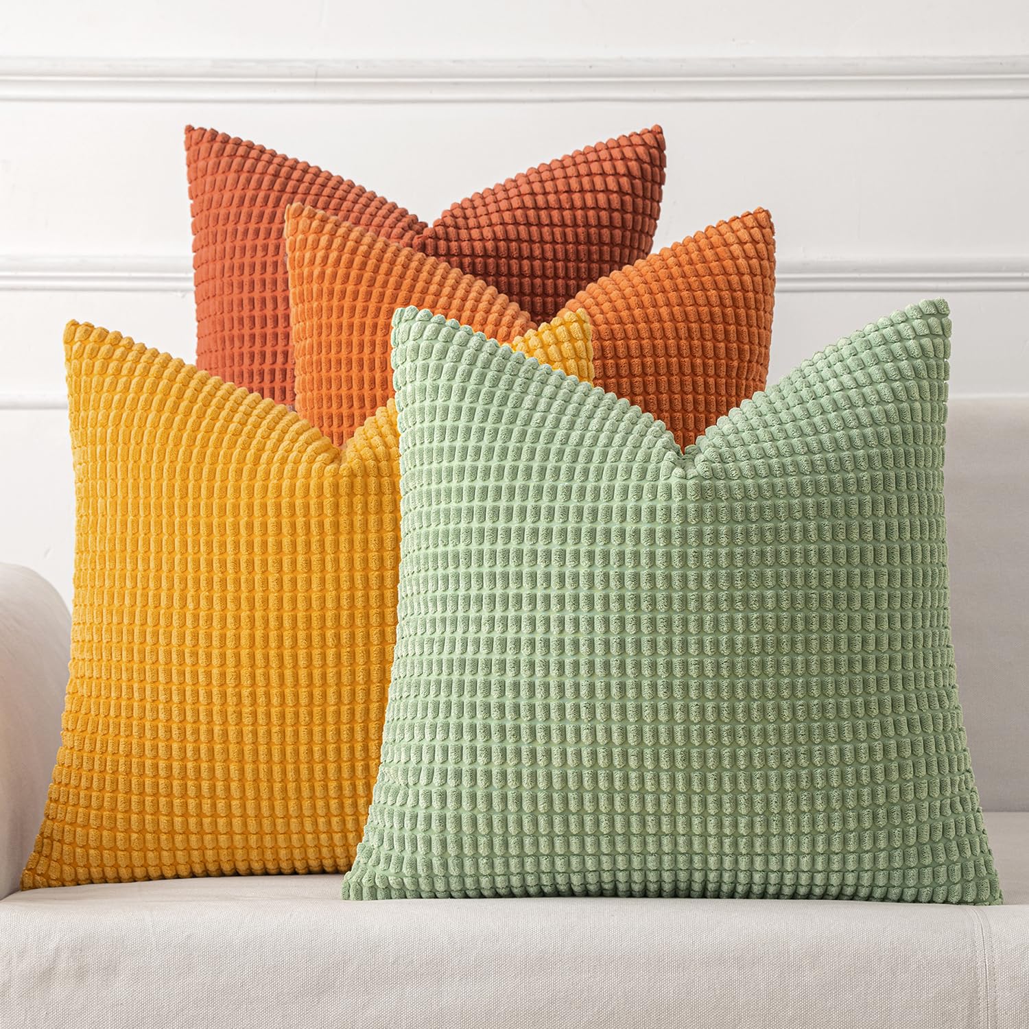MIULEE Federe Cuscini Decorativi Divano Copricuscini Granula in Poliestere Federa Moderno Morbido Resistente Quadrato per Soggiorno Camera da Letto Casa Sedia 50x50 cm 4 Pezzi Serie Arancio-verde
