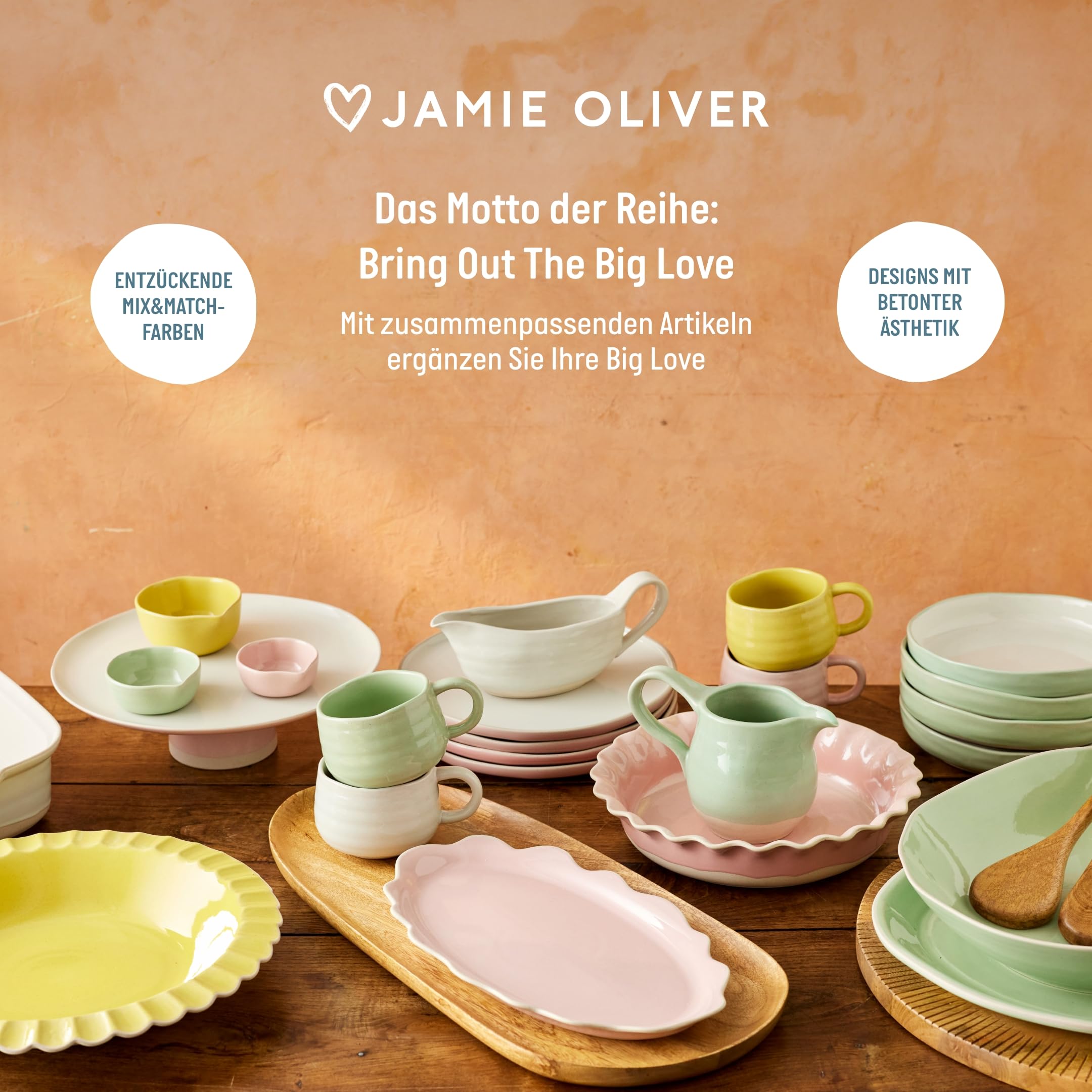 Jamie Oliver Big Love Richtige Kuchenform, Runde Steingut-Backform mit Wellenkanten, spülmaschinen- und mikrowellengeeignet, Rosa, 28x6cm