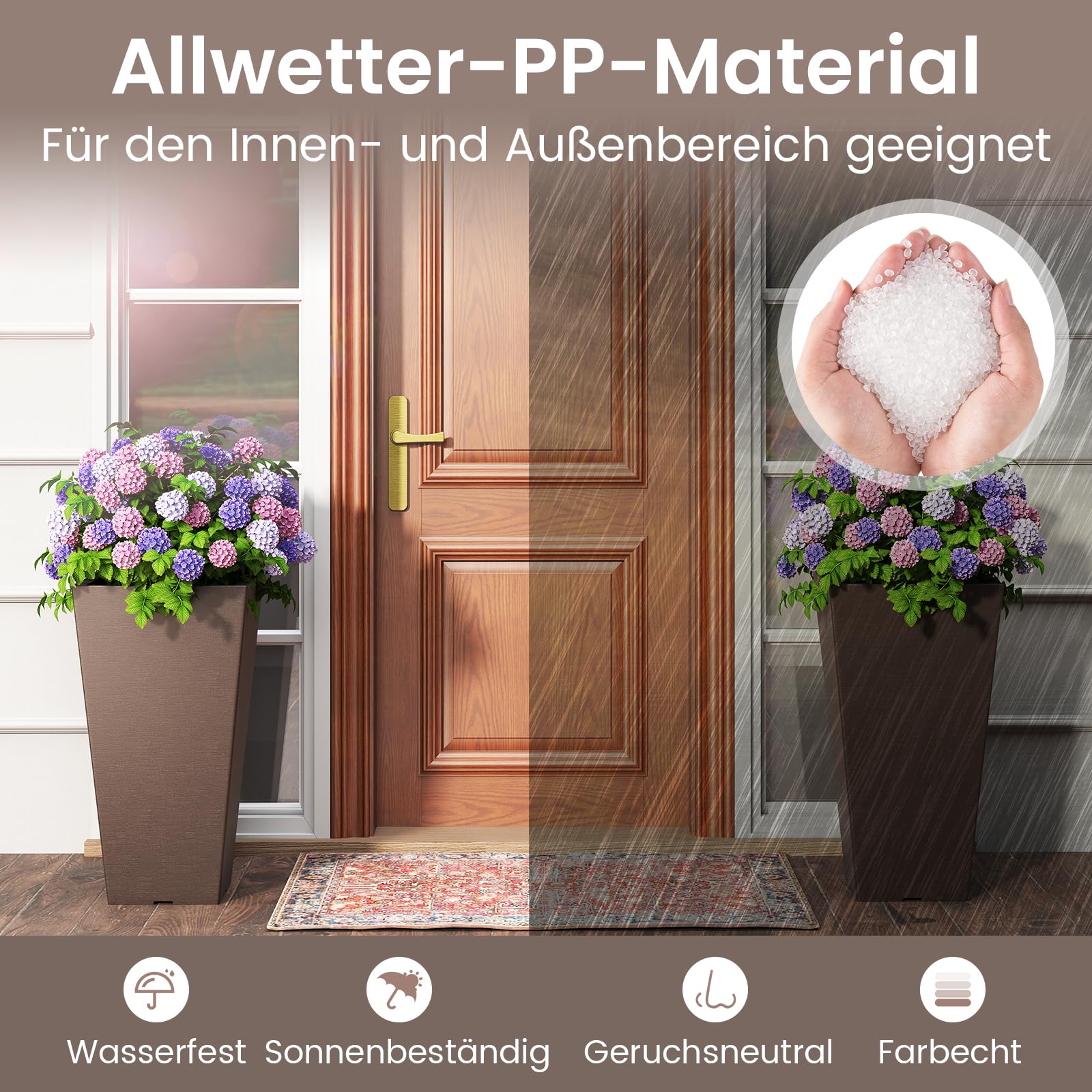 RELAX4LIFE 2er Set Pflanzkübel mit Innentopf, quadratischer Blumentopf wetterfest, Übertopf mit Entwässerungslöchern, Pflanzentopf Kunststoff für Garten, Balkon und Veranda