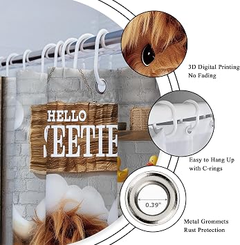 Highland Cow Cute Funny Country Rustic Western Bathroom Shower Curtain Set