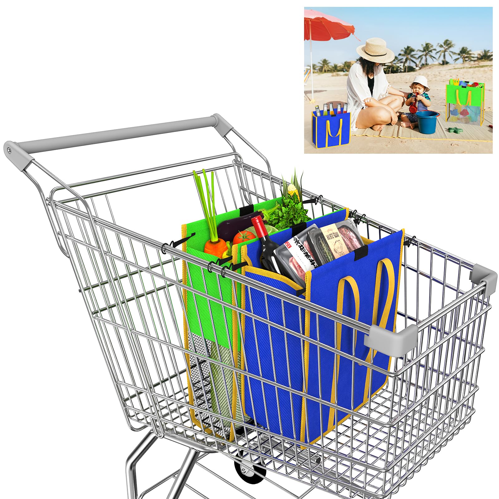Tangtty Blue Green 2Pcs Shopping Carts Reusable Trolley Bags For Grocery Cart. Foldable Grocery Bags.reusable Grocery Bags.tote Bag Eco-Friendly Bag.