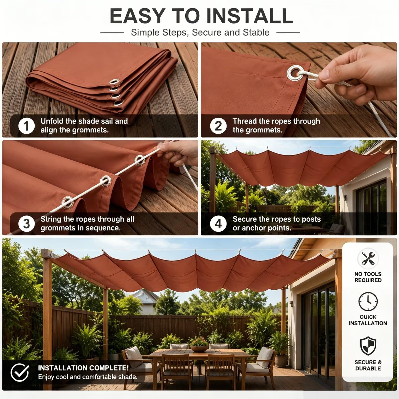 Tenda a Vela Parasole a Onda 400x500cm Tenda da Sole per Esterno Retrattile,Telo Parasole Tessuto Oxford Veranda Giardino Rosso ruggine