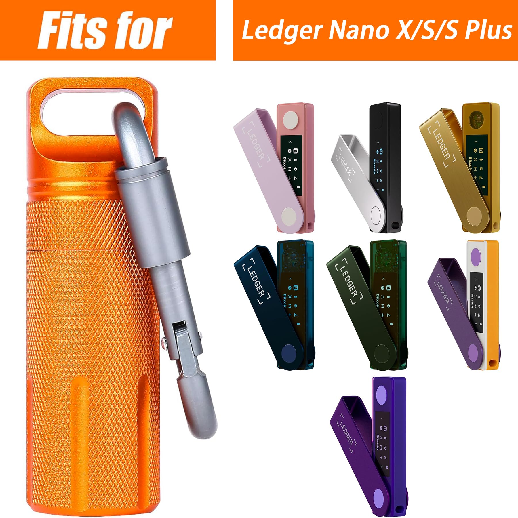 Aenllosi para Protectora Ledger Nano X/S Plus/S Funda- Resistente al Fuego, Agua y Impactos (Naranja,Solo Funda)
