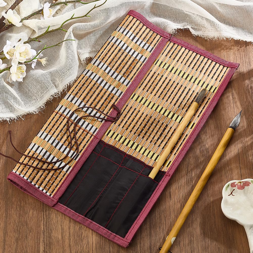 GORGECRAFT Porta pennelli da calligrafia in bambù, portatile, arrotolabile, con 8 scomparti, per penne e pennelli, per pittura artistica, scrittura, rotolo, custodia per il trasporto, per pennelli ad