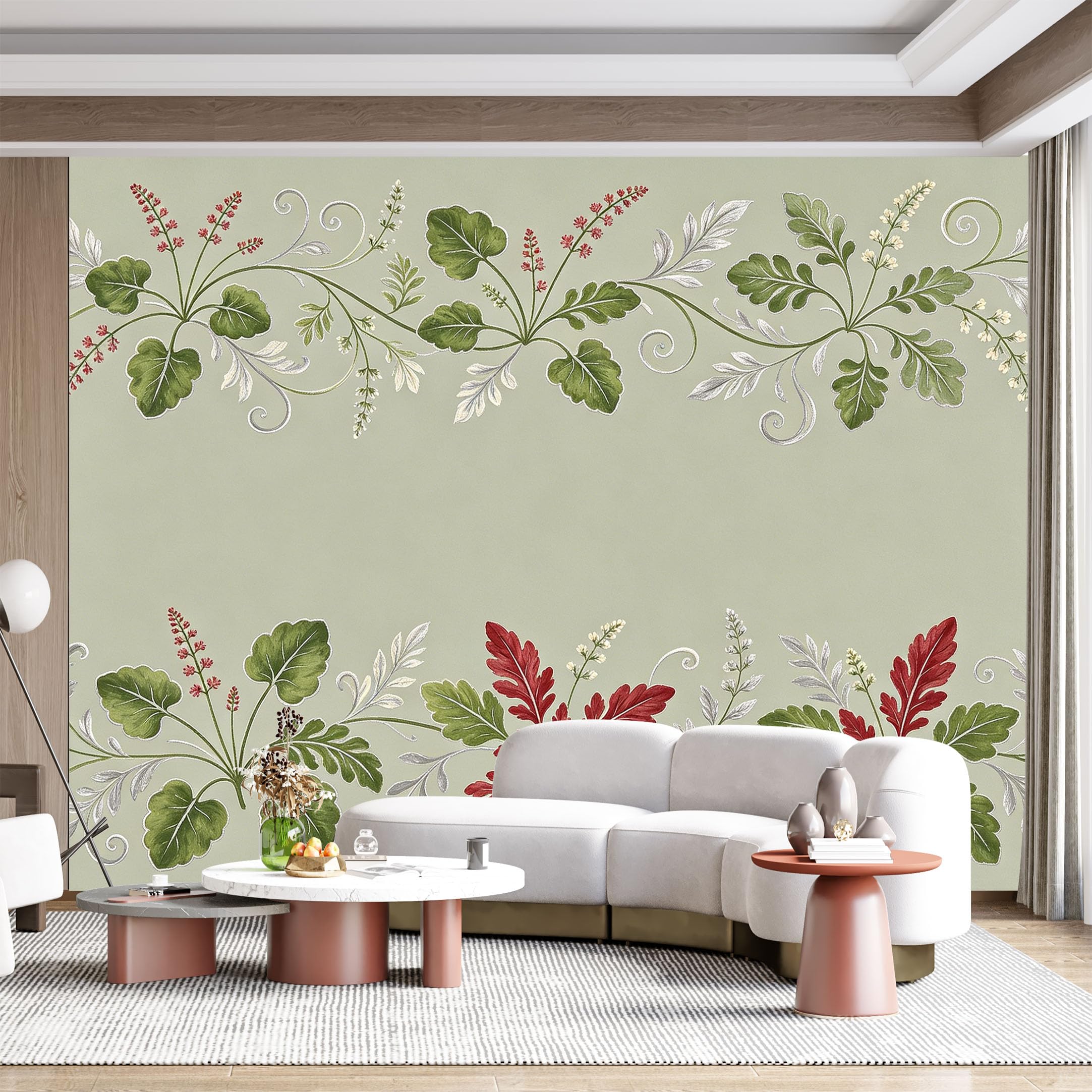 Custom Size Wall Mural Botanical Floral Watercolor Pattern SelfAdhesive Wall Fabric Removable for Home Office Decor