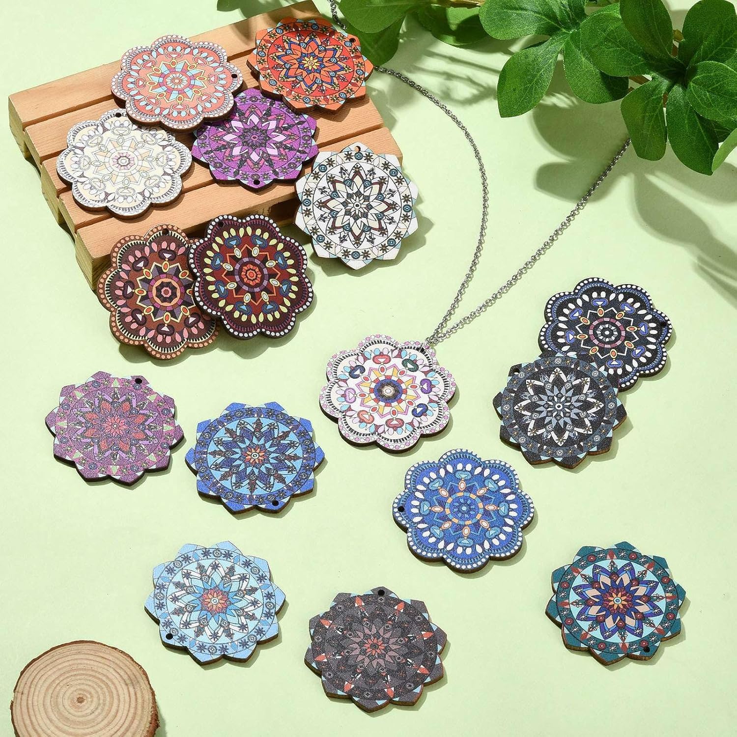 UR URLIFEHALL 32 Pcs 16 Styles Wooden Flower Charms Flower Wood Cutouts Dangle Earrings Charms Boho DIY for DIY Jewelry Making - Image 5