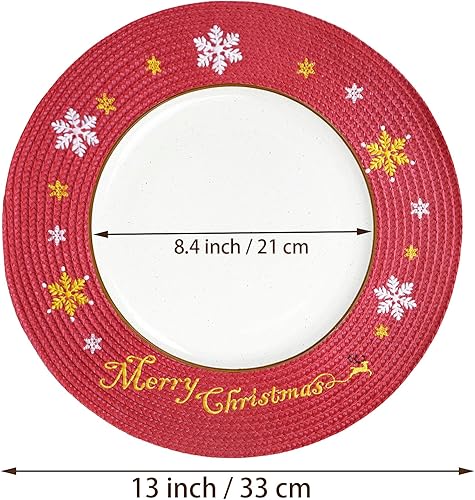 Miniatura 2 de Juego de 6 manteles individuales redondos de Navidad, manteles individuales bordados de Navidad, manteles individuales rojos bordados de Navidad,