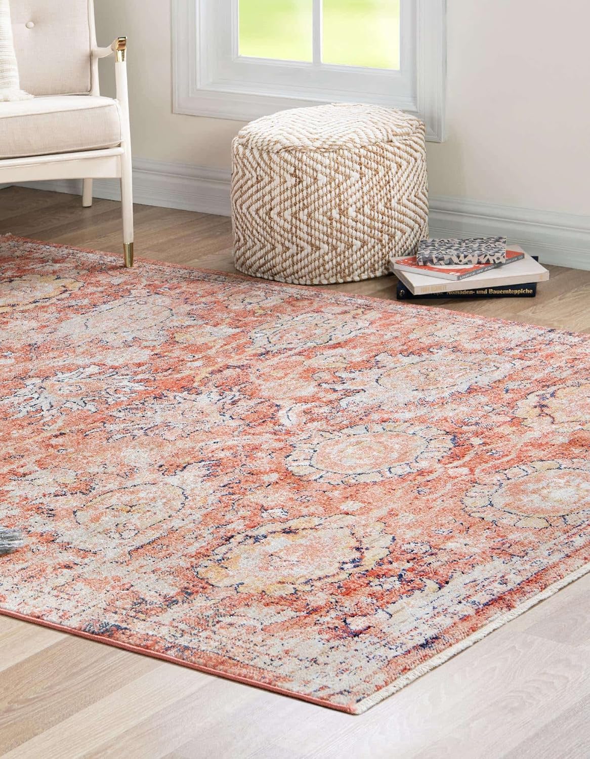 Unique Loom Lola Collection Area Rug - Classic (7' 1" x 10' 2" Rectangle, Brick Red/Beige)